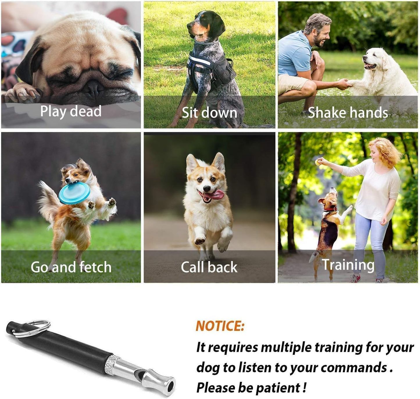 Dog Whistle to Stop Barking,Adjustable Pitch Ultrasonic Training Whistle Silent Bark Control for Dogs-2 Pack Dog Whistle with Free Lanyard Strap