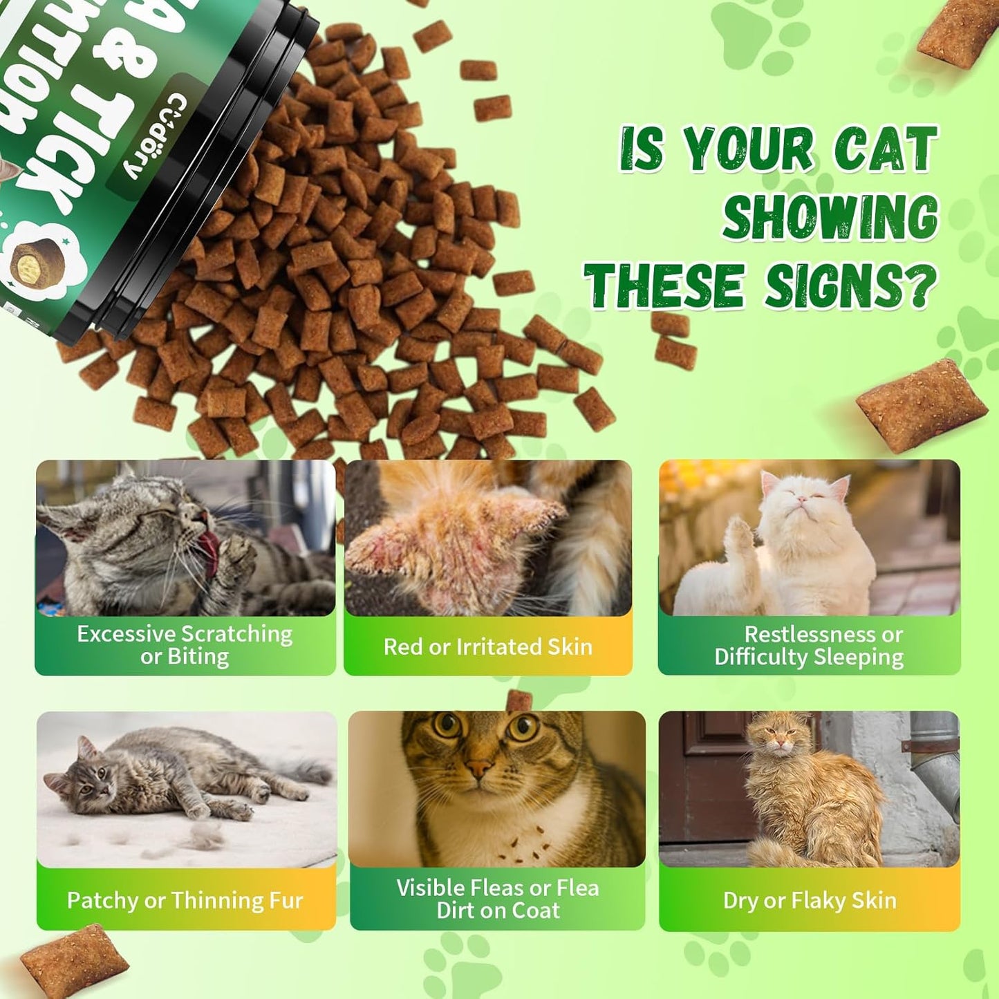 Flea and Tick Prevention for Cats – 500 Crunchy & Creamy Chews, Cat Flea Chewables with Skin & Coat Support – Oral Supplement for All Breeds & Ages – Natural Chicken Flavor