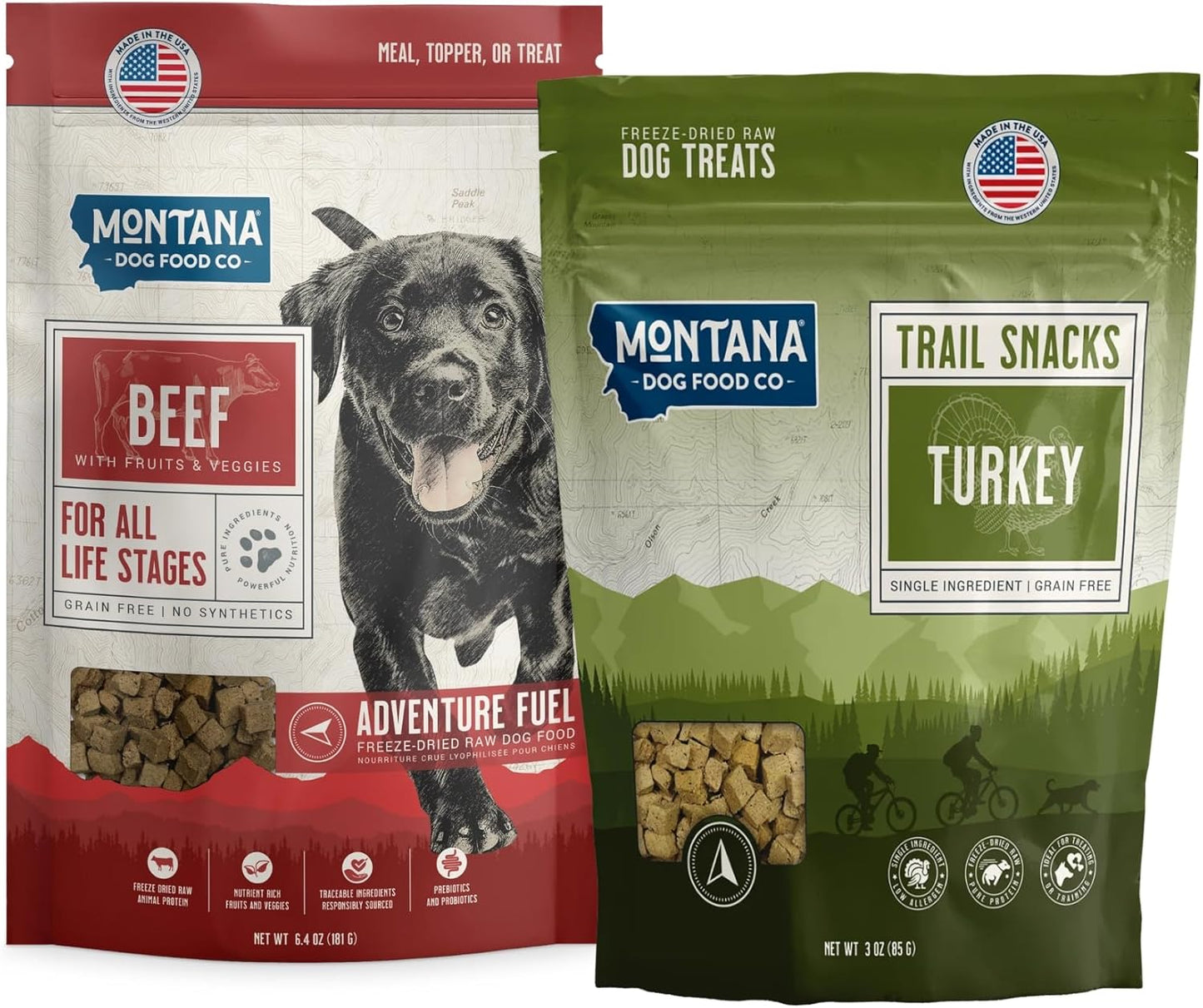 Beef Dog Food and Turkey Dog Treat Adventure Fuel Bundle - Freeze-Dried Raw Food with Single Ingredient Training Snacks