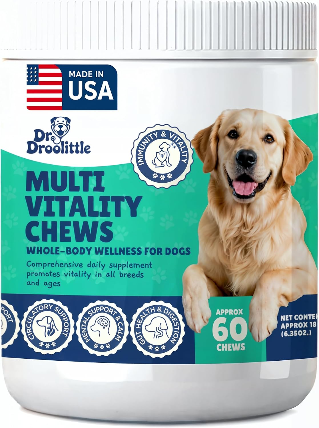Senior Dog Supplement - Glucosamine, MSM, Turmeric, Salmon Oil, Probiotics & Ashwagandha - Supports Cognitive, Hip & Joint, Digestive, Immune & Heart Health - Dog Dementia Supplement.