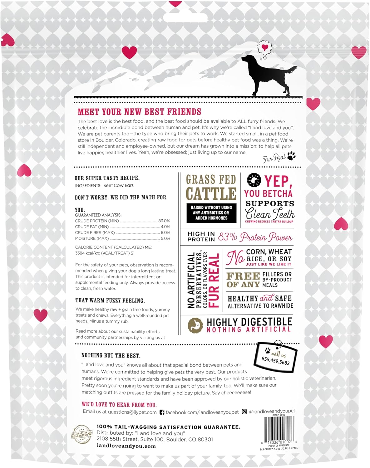 I and love and you Ear Candy Cow Ear Chews - Beef - Rawhide Alternative, Single Ingredient, Free Range Grass Fed Beef, 5ct