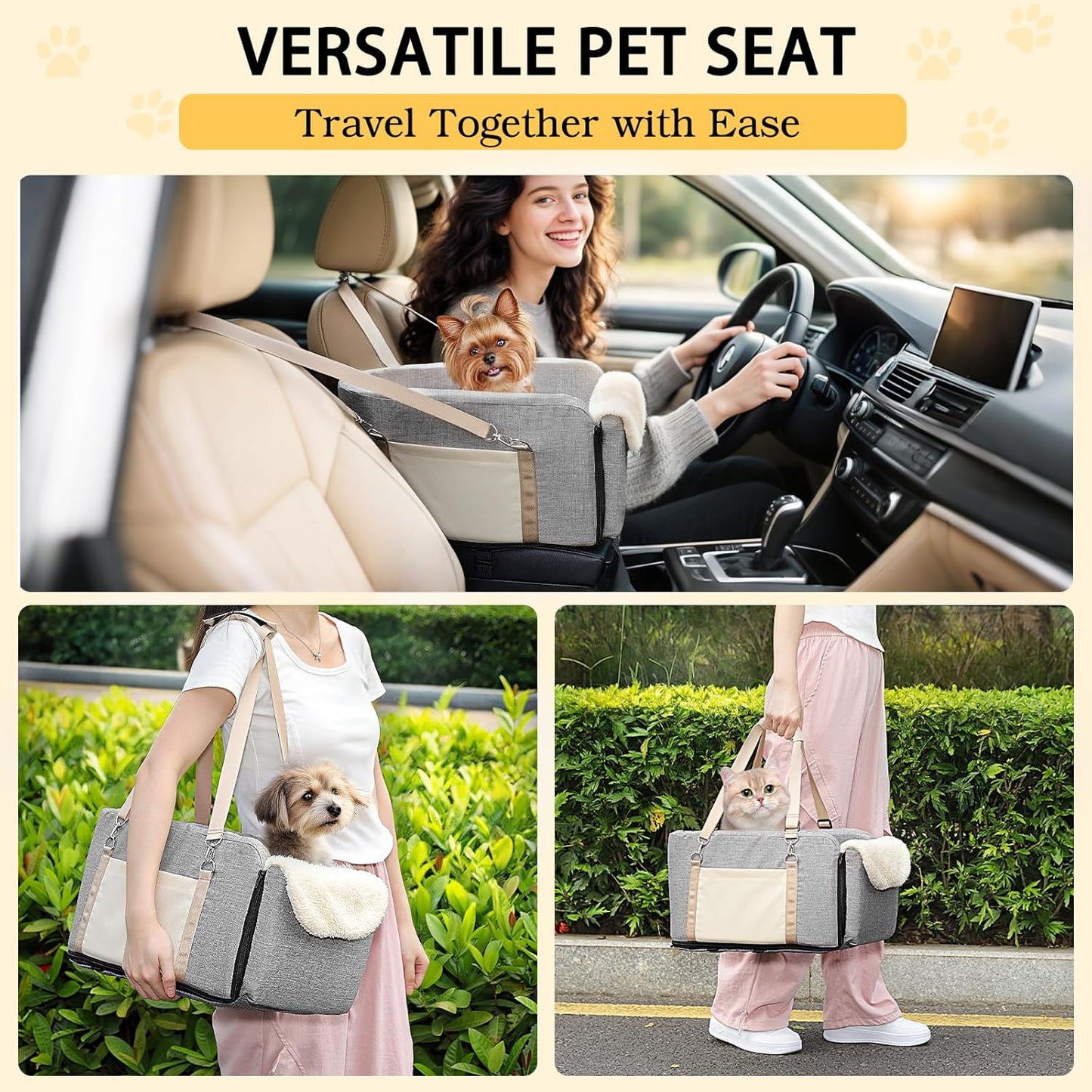Dog Car Seat for Big Console, Non-Slip Center Console Dog Car Seat for Pickup and Trucks, Large Space Pet Bed for Puppies, Small Dogs, Cats Under 15 LBS, Grey