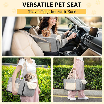 Dog Car Seat for Big Console, Non-Slip Center Console Dog Car Seat for Pickup and Trucks, Large Space Pet Bed for Puppies, Small Dogs, Cats Under 15 LBS, Grey