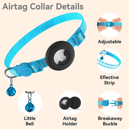 Vanjua 2 Pack Airtag Cat Collar Breakaway with Bell, Reflective Kitten Collar with Air Tag Cat Collar Holder Case for Girl Boy Cats, Pet Supplies Accessories (Black B+Blue B)
