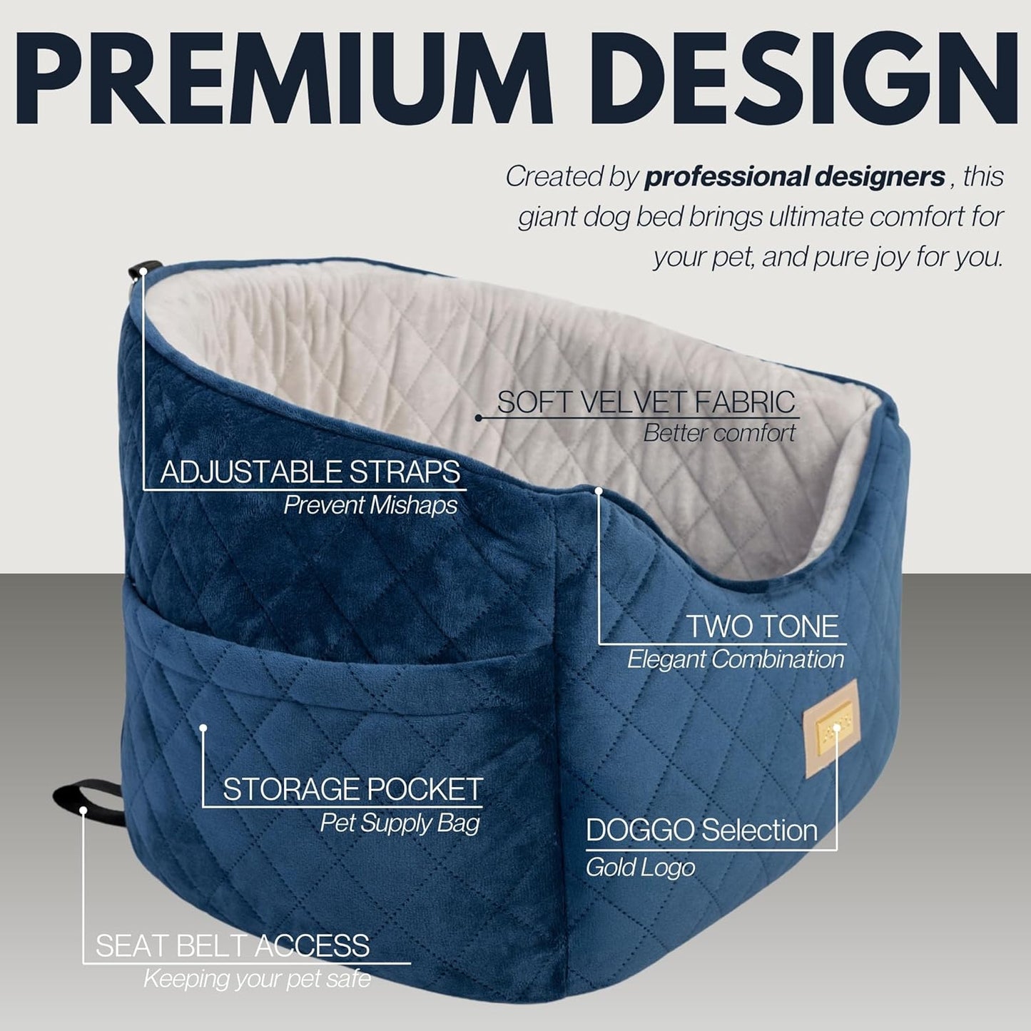 Premium 2-in-1 Dog Car Seat & Home Bed for Small Dogs – Premium Travel Pet Bed with Safety Straps, Stylish Design, Soft Plush Cushion & Secure Portable Comfort – Under 30lbs (Blue)