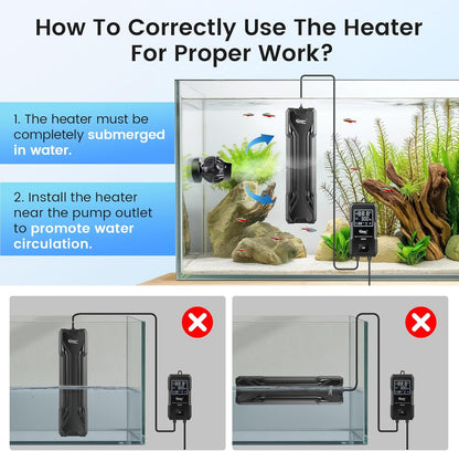 hygger 800W Aquarium Heater, Upgraded Submersible Fish Tank Heater with Dual Protection System & LED Digital Display, with Automatic Power-Off Function, for 80-220 Gal Freshwater and Saltwater Tank