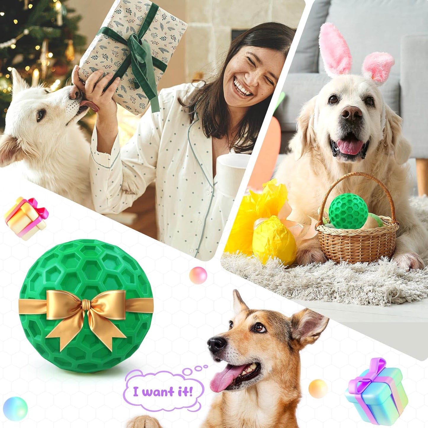 Tough Dog Chew Toys for Aggressive Chewers, Indestructible Dog Balls for Aggressive Chewers, Squeaky Balls for Dogs, Squeaky Toys for Large Dogs, Funny Heavy Duty Ball