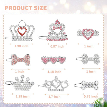 9 Pieces Dog Tiara Crown Hair Clips Pet Crystal Rhinestone Barrette Clips for Dog Puppy Ear Clear Doggie Crown Pet Grooming Hair Accessories for Pet Girl, 9 Styles(Vivid Style)