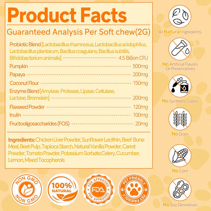 Probiotics for Dogs - 6 Digestive Probiotics & 6 Enzymes for Itchy Skin,Digestion & Gut Support,Helps Diarrhea, Yeast Infection, Upset Stomach,Allergies & Immune System Support-150 Chews