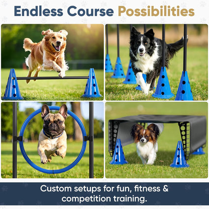 Dog Agility Course Backyard Set Complete Dog Agility Equipment with Cones, Carry Bag, Tunnels for Dogs, Jump Ring - Pet Training Playground, Dogs Obstacle Course Backyard for Indoor Outdoor