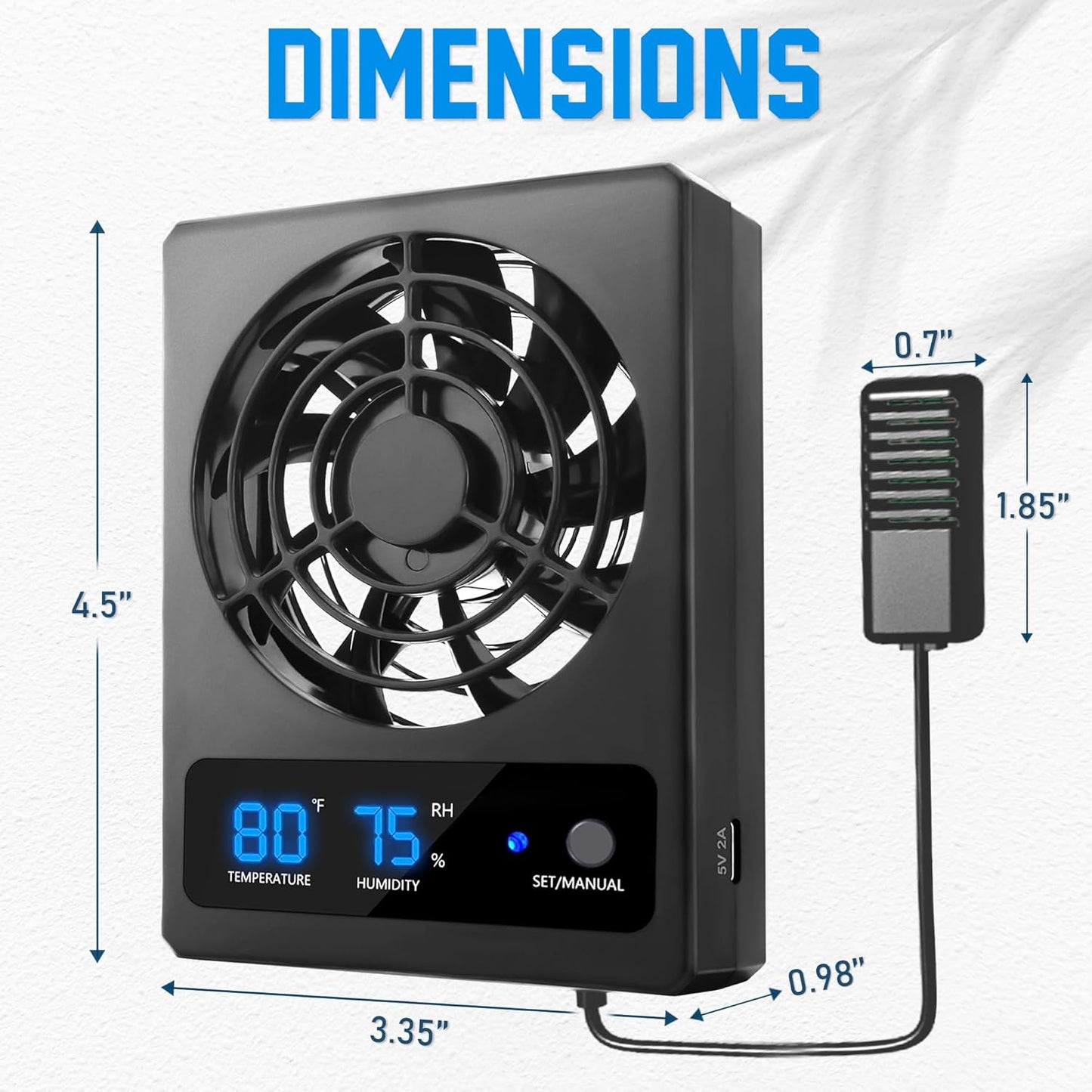 Reptile Ventilation Fan with Humidity Sensor and High-Temp Alarm, Fan Dehumidifier for Reptile Enclosure and Terrarium, Suitable for Humid Environments, Rainforest and Ecological Tanks