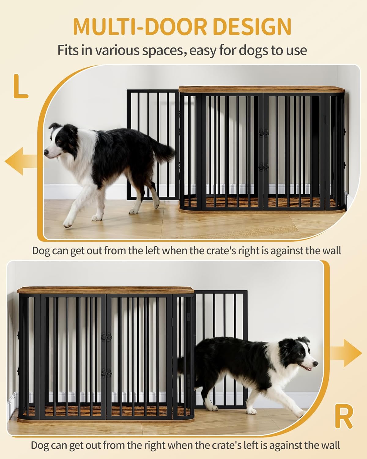 39.4'' Dog Crate Furniture, L Indoor Dog Kennel Dogs Cage, Modern Decorative Pet House for Small/Medium/Large Dogs, Anti-Chew & Anti-Escape, Kennel End Side Table, Rustic Brown DFC88701B