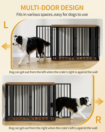 39.4'' Dog Crate Furniture, L Indoor Dog Kennel Dogs Cage, Modern Decorative Pet House for Small/Medium/Large Dogs, Anti-Chew & Anti-Escape, Kennel End Side Table, Rustic Brown DFC88701B