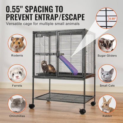 VEVOR 34" Rolling Metal Ferret Cage, Large 2-Tier Critter Nation Cage, Small Animal Cage with Ramps & Tray, Easy to Set up for Pet Mice, Hamster, Guinea Pig, Chinchilla, Squirrel, Hedgehogs, Bunny