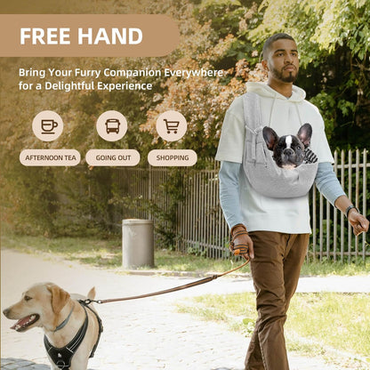 Adjustable Dog Carrier Sling - Hand-Free Dog Carriers for Small Dogs and Cats, Puppy Sling Carrier with Zipper Purse Pocket, Travel Safety Harness, Puppy Essentials (Gray)