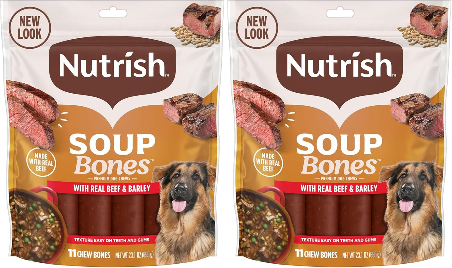 Nutrish Soup Bones Premium Dog Chews with Real Beef and Barley, 11 Chews, Packaging May Vary (Rachael Ray) (Pack of 2)