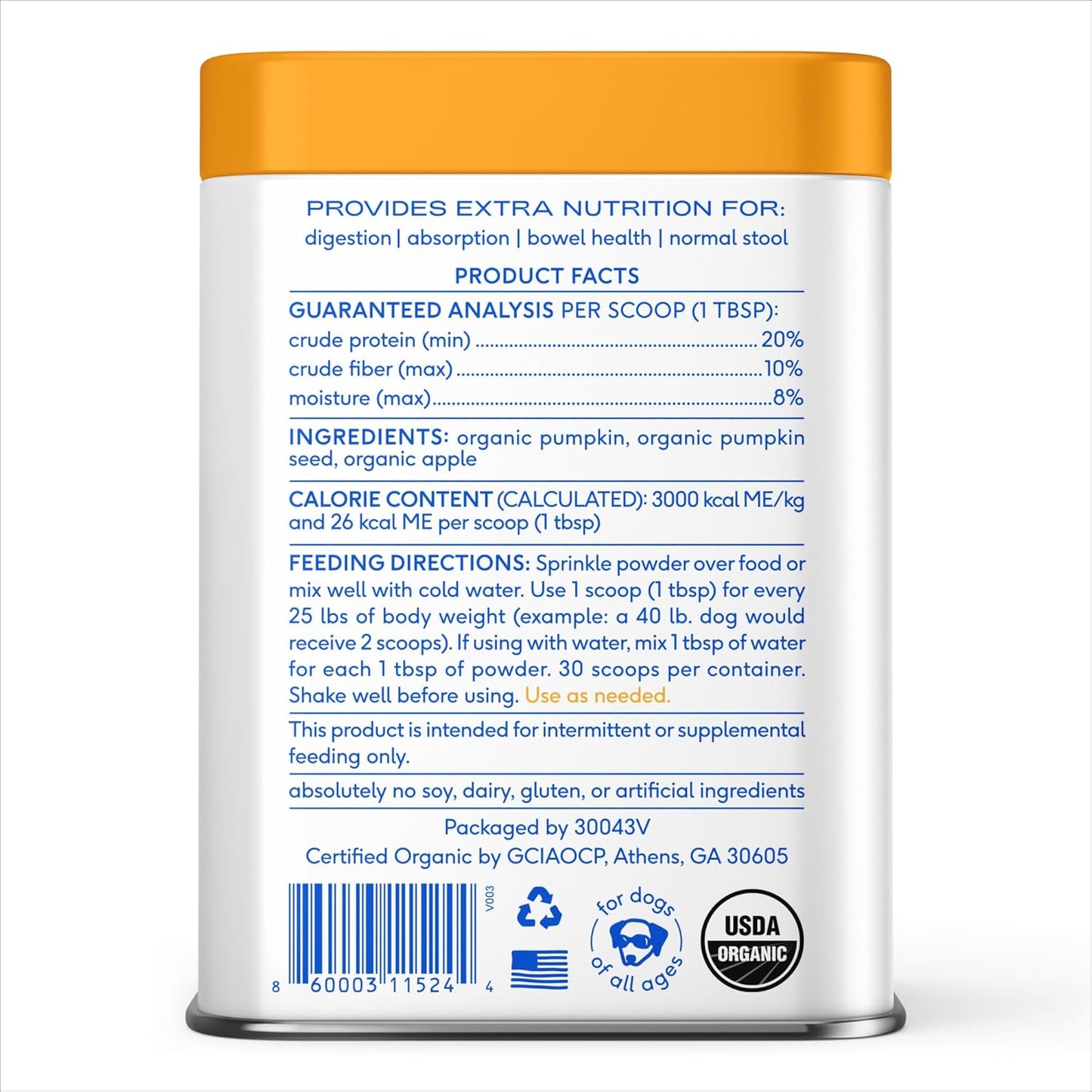 Native Pet Organic Powder Pumpkin Puree Dog Food Toppers, Rich in Fiber Supplement Powder Helps with Digestion, Nutrient Absorption, Diarrhea, Constipation & Upset Stomach, 8 oz (30 Scoops)