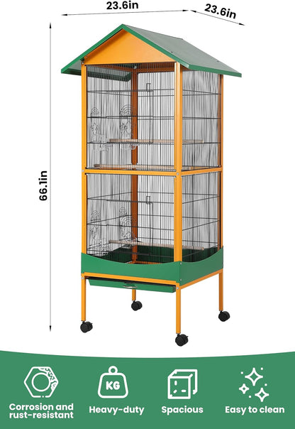 Garvee Bird cage, 66''H Extra Large Bird Cage, w/Removeble Tray, Waterproof Roof, Easy to Clean, Lockable Caster, Indoor& Outdoor Application for Conure,Macaw,Budgie,Cockatiel,Lovebirds,Parakeet