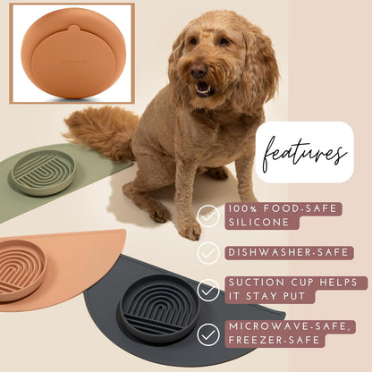 Should We Go? - The Slowdown Bowl Silicone Slow Feeder for Dogs & Puppies, Slow Eating, Modern Lick Mat Design, Reduces Gulping, Fits 2 Cups 7.5” Across x 1.5” Tall, Mealtime Challenge, Medium-Sand