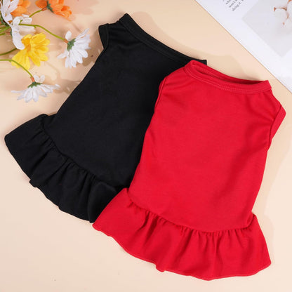 2 Pcs Dog Dresses Cat Skirt Solid Color Dog Clothes Summer Sleeveless Puppy Girl Clothes for Small Pet Dogs Cats (Black,Red, Small)