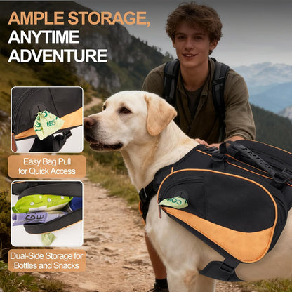 Dog Backpack Suitable for Medium-Sized Dogs, Adjustable Lightweight Pet Harness, Built-in Poop Bag Dispenser, Waterproof and Safe, Suitable for Hiking, Puppy Training, Or Daily Walks, M