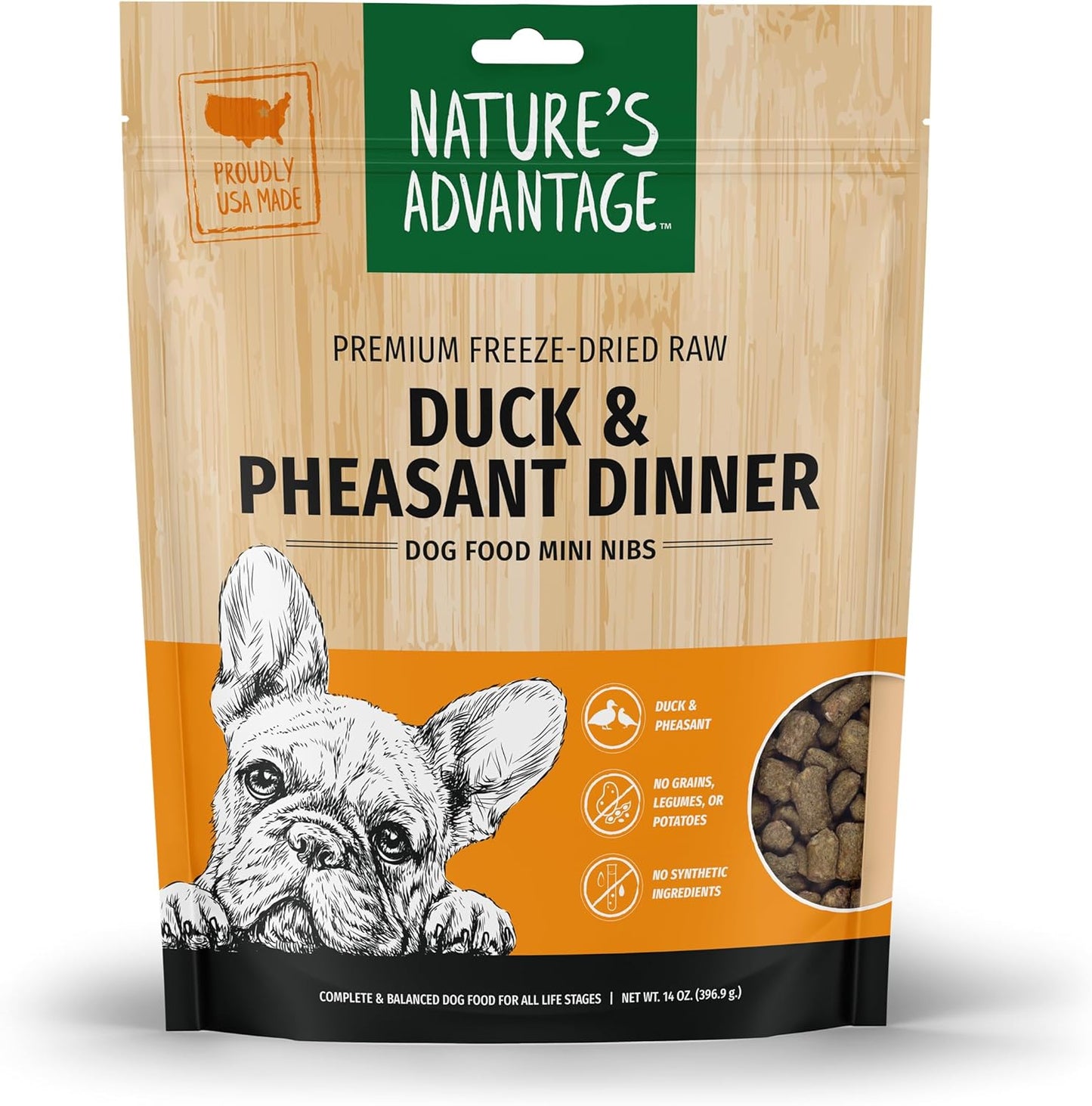 Nature's Advantage Freeze-Dried Raw Duck & Pheasant Dinner Dog Food Mini Nibs, 14 oz | Grain Free, High Protein Nutrition