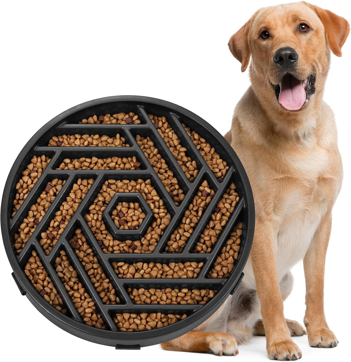 WHIPPY Slow Feeder Dog Bowl, Puzzle Maze Design to Slow Down Eating, 3-Cup Capacity, Anti-Gulping Food Bowl for Medium & Large Dogs,Black