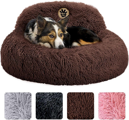 PetJett Calming Dog Bed Medium Size Dog - 30'' Donut Bed, Anti-Slip & Washable Super Soft Fluffy Plush Round Bed, Anti-Anxiety Premium Comfort Pet Bed, Fits Dogs up to 45 lbs - Brown