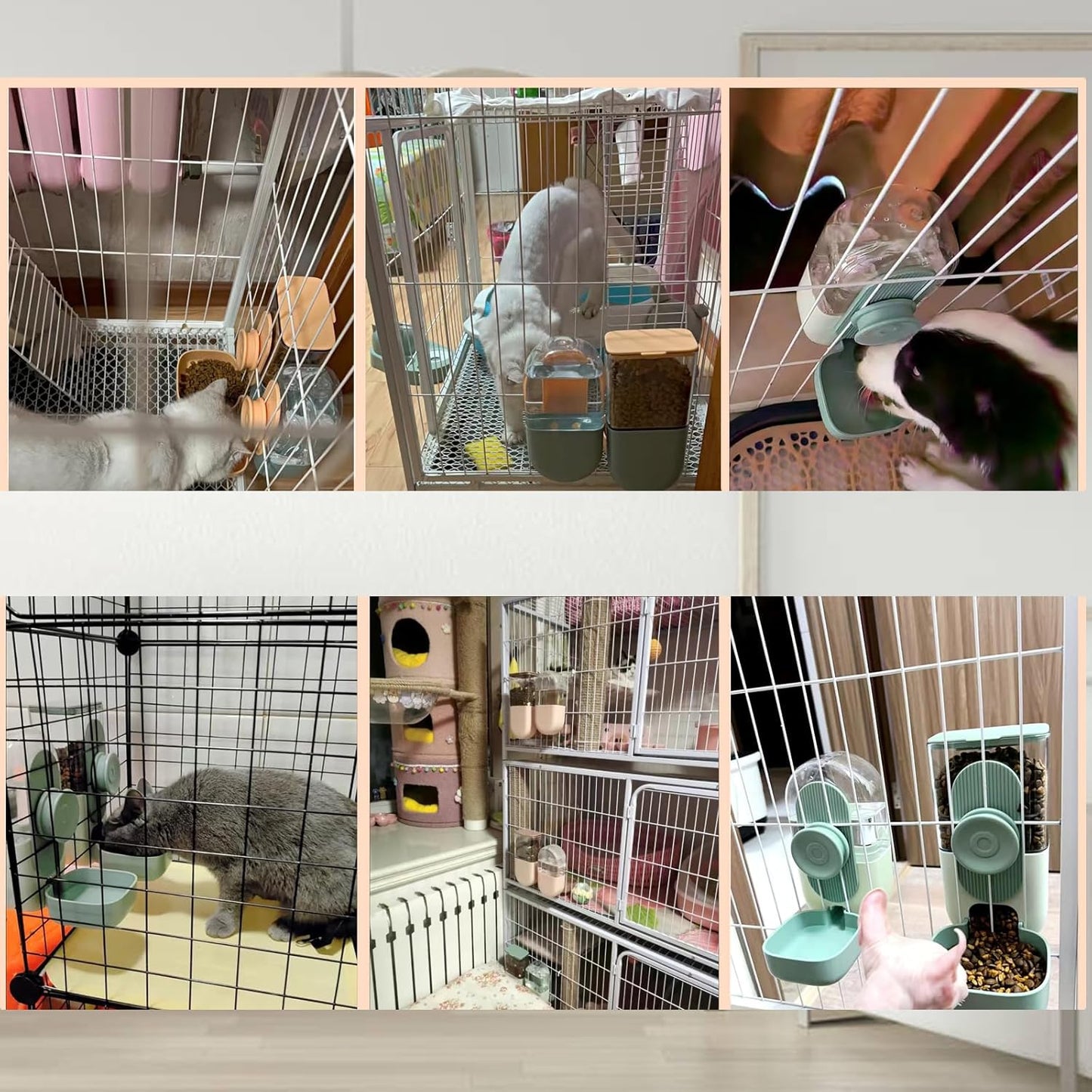 Hanging Automatic Food and Water Dispenser, Gravity Rabbit Feeder Set, Cage Cat and Bunny Food Bowl (Cage Grid Spacing Over 1.2'')