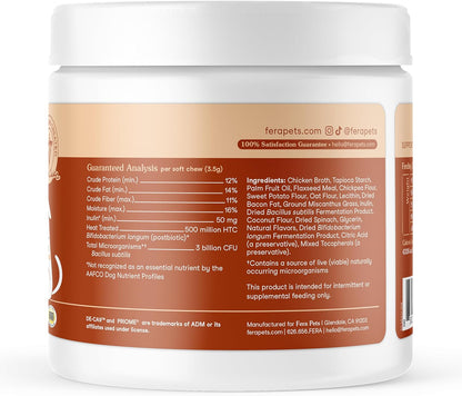 Fera Pets Probiotics for Dogs with Prebiotics and Postbiotics - Full Spectrum Gut Health Support - Promotes a Balanced Gut Microbiome - Boosts Immune Health - 90 Soft Chews