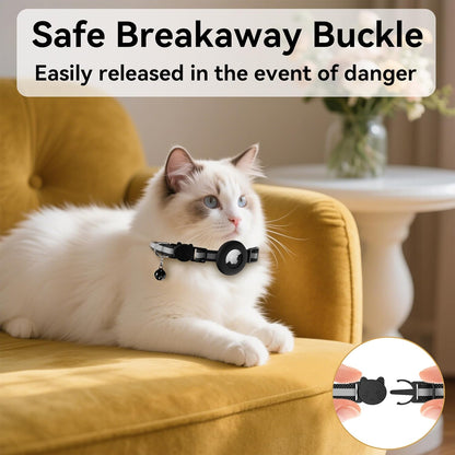 Airtag Cat Collar Breakaway, Adjustable Reflective Kitten Cat Collar with Apple AirTag Holder and Bell for Cats and Puppies (Black)