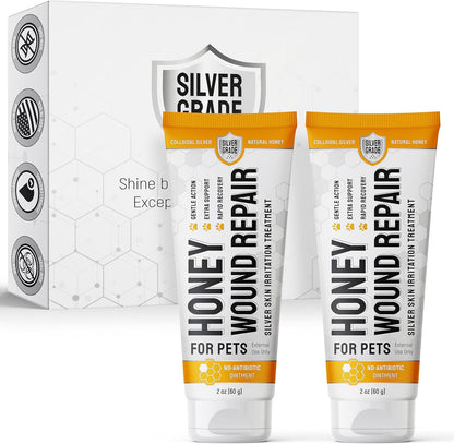 Hot Spot Treatment for Dogs Gel – Safe with Dog Cone – Colloidal Silver – No Antibiotic Ointment for Dog – Cuts, Rashes, Irritations & Bites – Honey Wound Repair Gel – All Breeds – 2 Pack Set x 2 oz