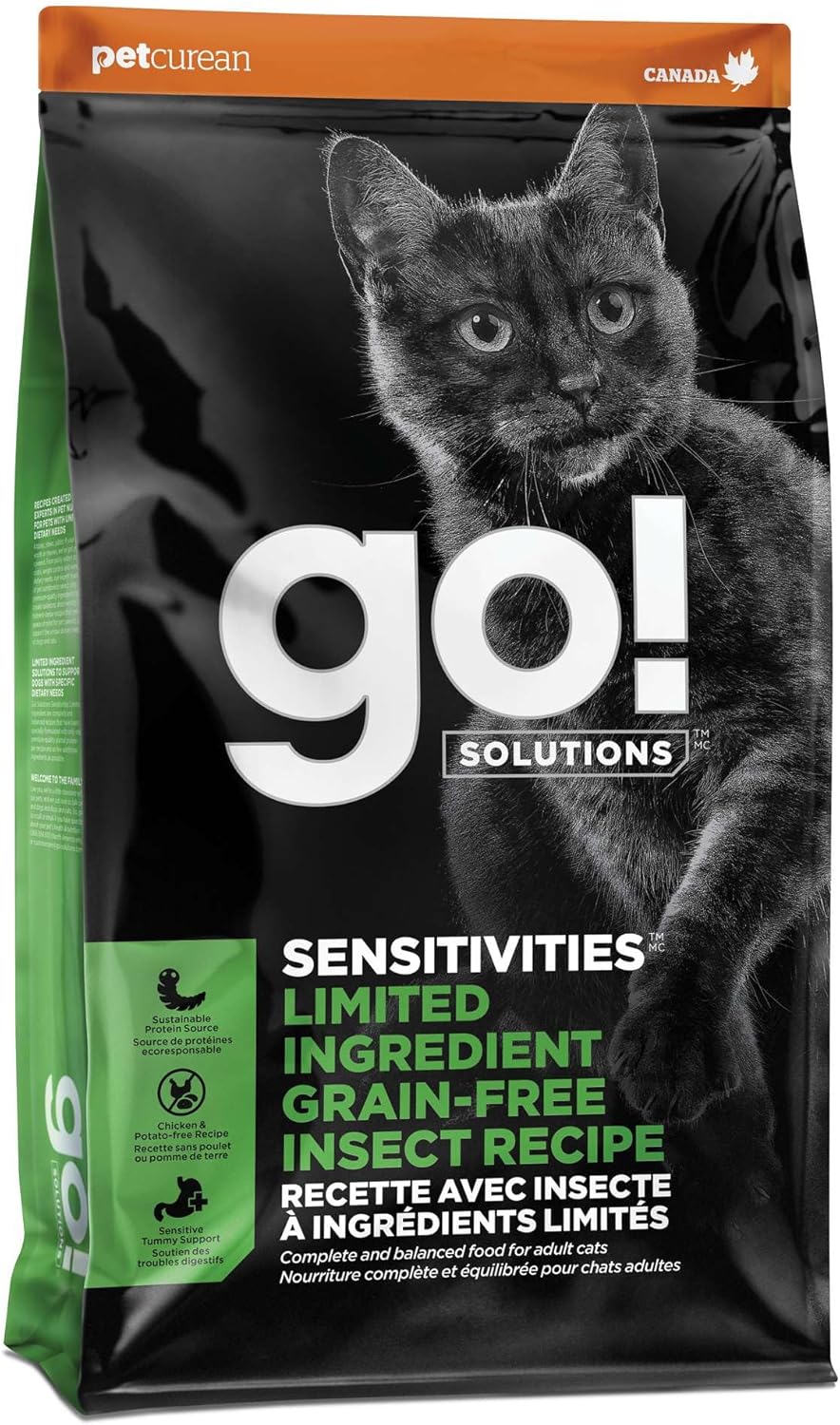Go! Solutions Sensitivities Limited Ingredients, Grain-Free Dry Cat Food, Insect Recipe for Sensitive Stomach, 3 lb Bag