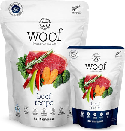 WOOF Freeze Dried & Air Dried Dog Food Bundle - Beef Recipe (9.9 oz Freeze Dried & 3.5 oz Air Dried), High Protein Dog Food, Topper, Mixer, or Treat, All Life Stages
