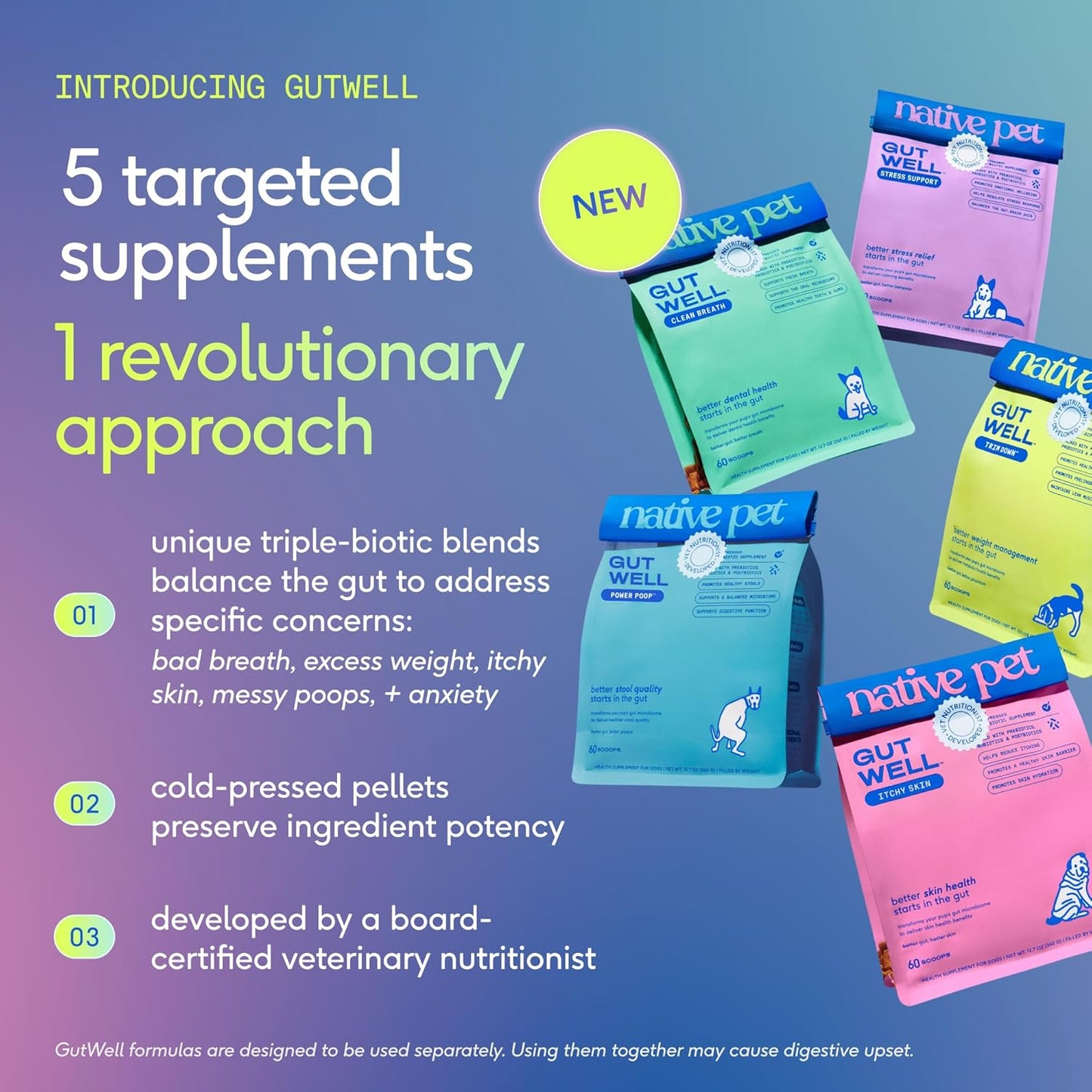 Native Pet GutWell Clean Breath - Dog Breath Freshener & Dog Dental Powder - Teeth Cleaning to Reduce Plaque & Tartar - Promotes Fresh Breath with Targeted Triple-biotic Dental Care Blend - 60 Scoops