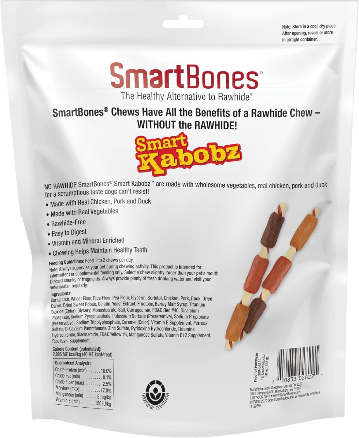 SmartBones Smart Kabobz, Treat Your Dog to a Rawhide-Free Chew Made With Real Chicken, Pork and Duck 18 Count (Pack of 1)