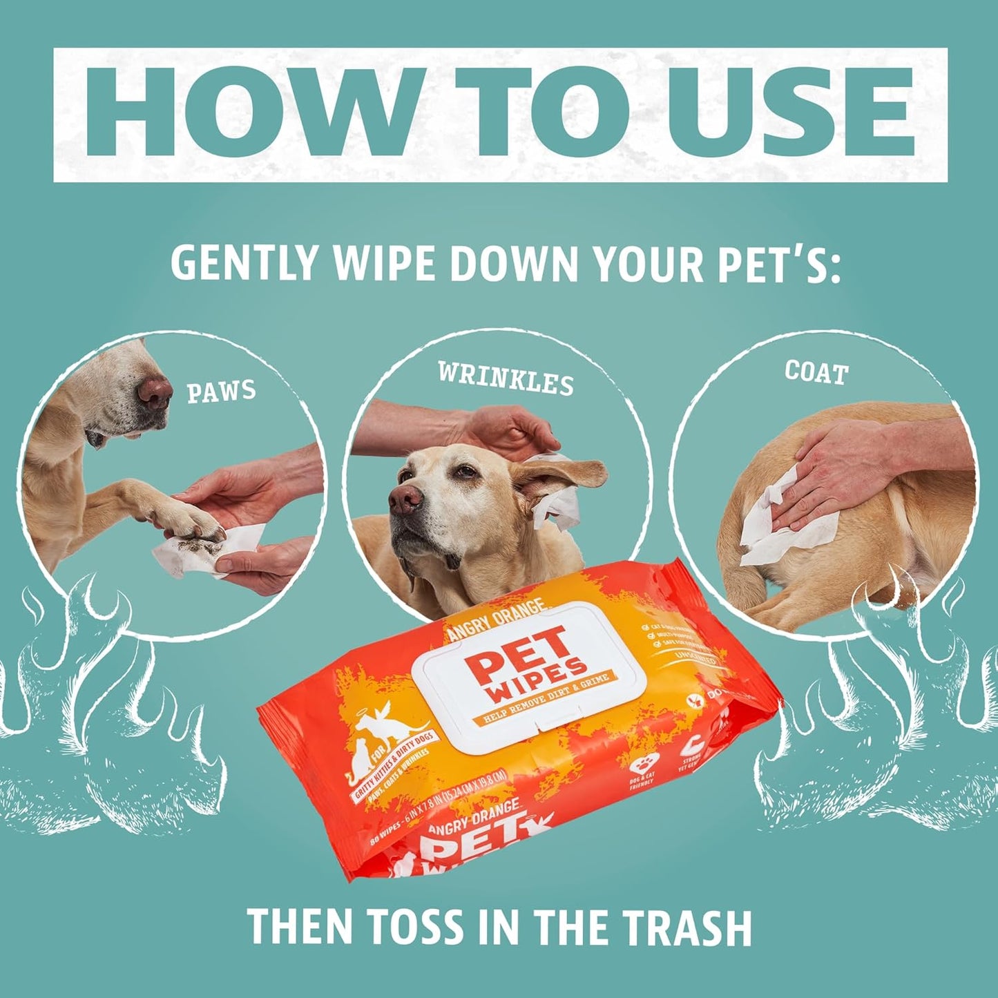 ANGRY ORANGE Pet Wipes for Dogs and Cats - Unscented and Gentle Grooming Wipes for Paws, Fur and Butt - 320 Count - Value 4 Pack