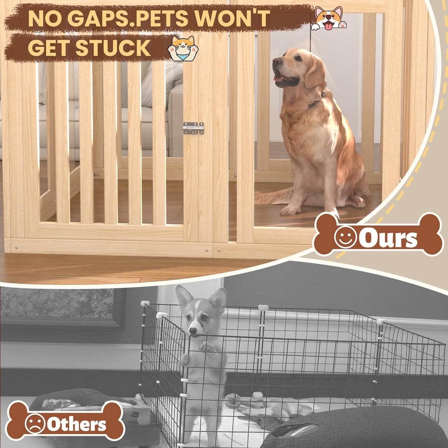8 Panels Dog Playpen with Door, 23.6" H Pet Playpen Indoor, Clear Acrylic Puppy Playpens, Wooden Puppy Fence with Gate, Transparent Dog Pens, Pet Pen Indoor for Dogs, Cats, Rabbit, Small and Medium