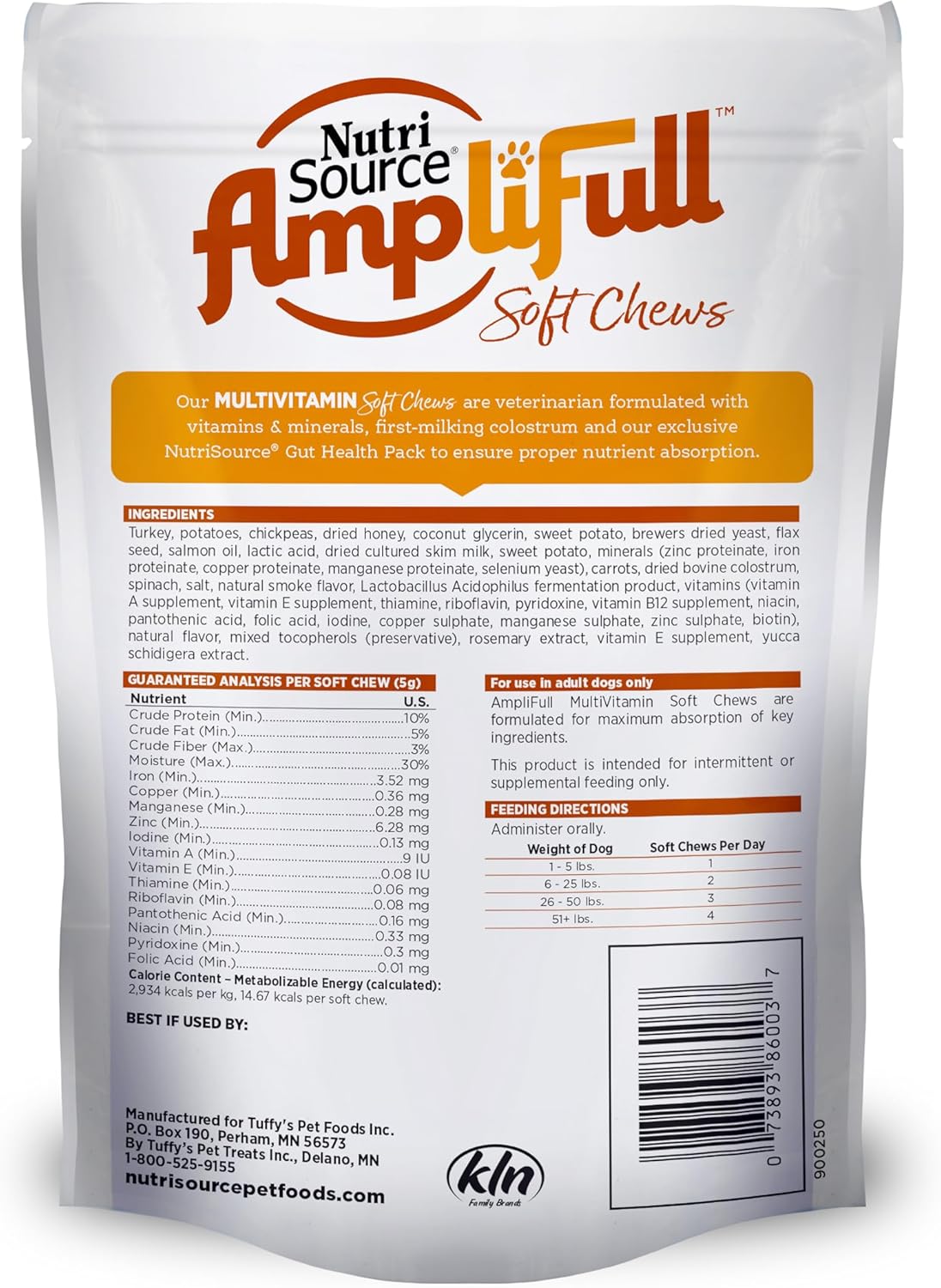 NutriSource AmpliFull Turkey Flavor Multivitamin Soft Chews for Dogs, Daily Supplement with Bovine Colostrum, Essential Vitamins & Minerals for Overall Health, 70 Chews (1 Pack)