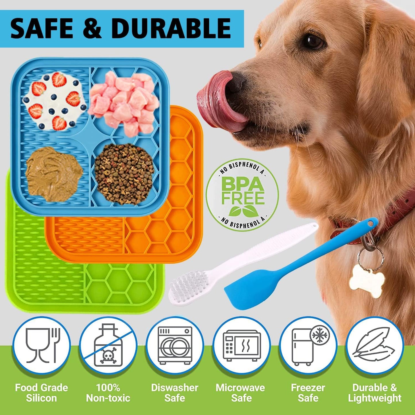 Dog Lick Mat, 3 Pcs Lick Mat for Dogs with Suction Cups for Anxiety, Peanut Butter Dog Licking Mat Slow Feeder Dispensing Treater Lick Pad for Dogs Cats Bathing Grooming