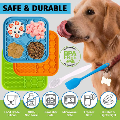 Dog Lick Mat, 3 Pcs Lick Mat for Dogs with Suction Cups for Anxiety, Peanut Butter Dog Licking Mat Slow Feeder Dispensing Treater Lick Pad for Dogs Cats Bathing Grooming