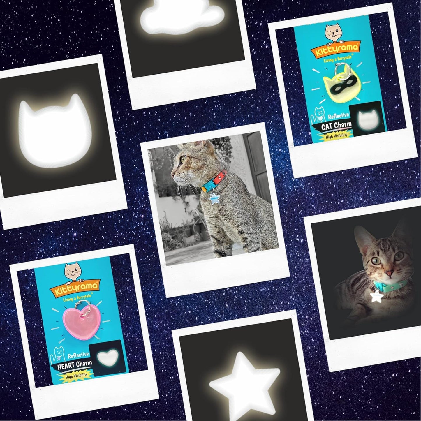 Kittyrama Reflective Cat Charm - Safety Tag. Lightweight, High Visibility, Waterproof. Fits All Collars.