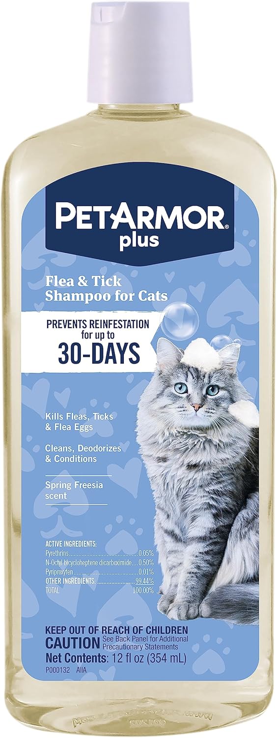 PetArmor Plus Flea and Tick Shampoo for Cats, Kills and Prevents Against Fleas and Ticks, Spring Freesia Scent, 12 fl. oz.