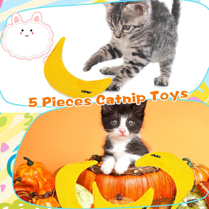 6 Pack Banana Catnip Toys Yellow Cat Chew Catnip Toys Banana Cat Pillow Toys Kitten Interactive Stuffed Banana Catnip for Kitten Cats Indoor Bites Scrub Claws Toys