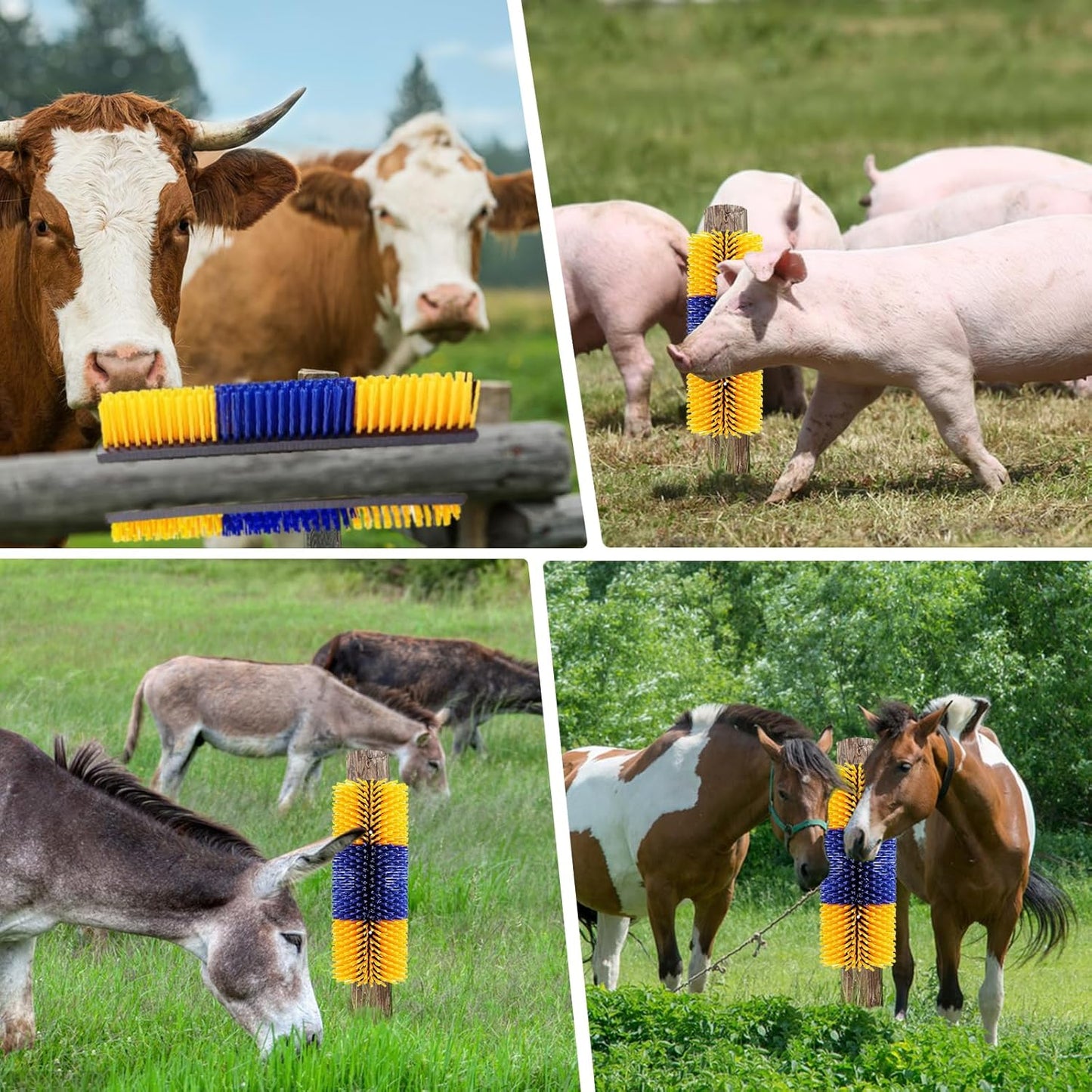 2PCS Livestock Scratch Brushes, Horse Scratcher Full Massage Brush Kit, Relieve Itching on Back, for Horse, Cattle, Sheep, Pig, Yellow