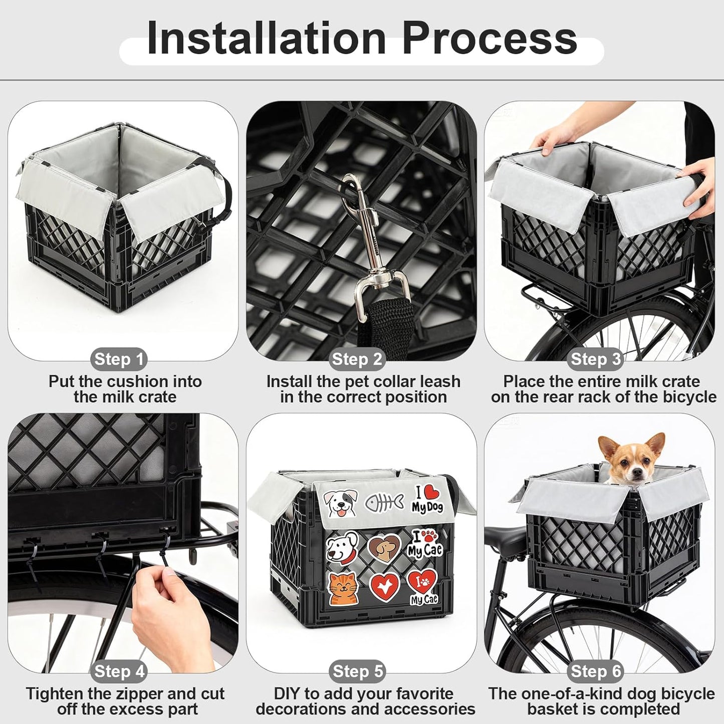 Secure Rear Dog Bike Basket Carrier for Small Dogs up to 15 Lbs, Easy No-Tool Installation with Straps, Waterproof & Comfortable Pet Seat for Most Bicycles