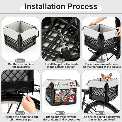 Secure Rear Dog Bike Basket Carrier for Small Dogs up to 15 Lbs, Easy No-Tool Installation with Straps, Waterproof & Comfortable Pet Seat for Most Bicycles