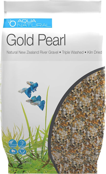Aqua Natural Gold Pearl 10lb Gravel Substrate for Aquariums, terrariums and vivariums, 2-4mm