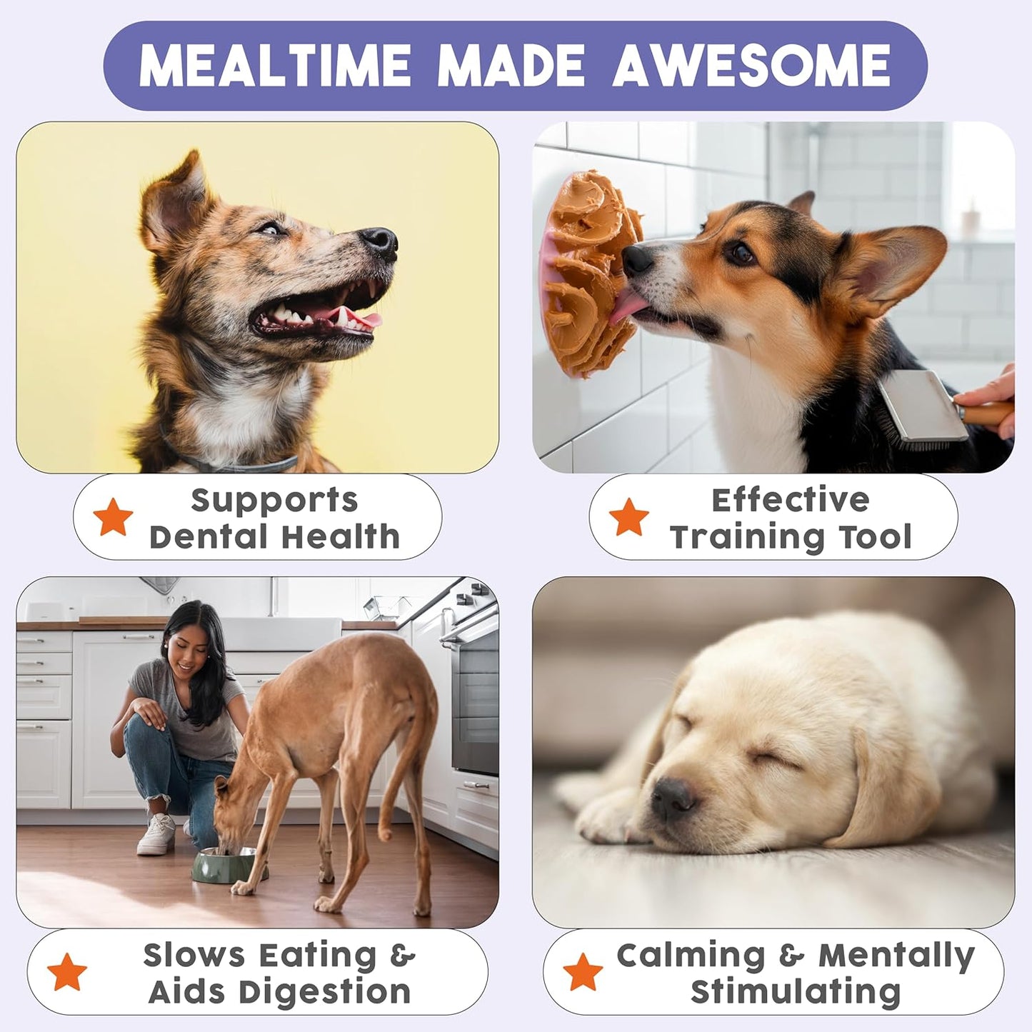 Awoo Great Vibes - Silicone Slow Feeder for Dog Bowls Over 5.5 Inches - Non-Slip, Wet and Dry Food-Compatible Pet Dish with Suction Cups - Extends Mealtime for Fast Eaters - Dishwasher Safe (Mauve)