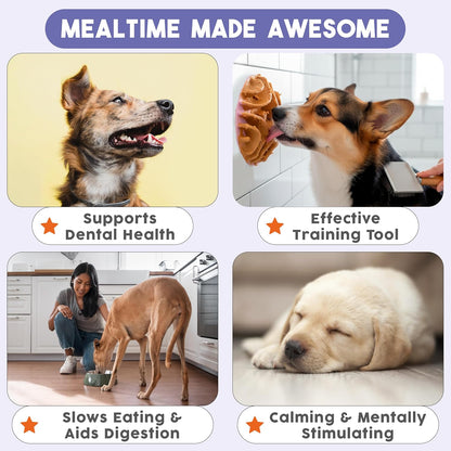 Awoo Great Vibes - Silicone Slow Feeder for Dog Bowls Over 5.5 Inches - Non-Slip, Wet and Dry Food-Compatible Pet Dish with Suction Cups - Extends Mealtime for Fast Eaters - Dishwasher Safe (Mauve)